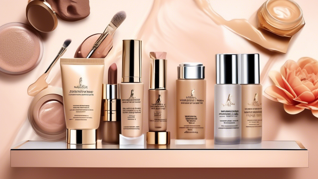 Create an image that showcases a variety of foundation products specifically designed for mature skin. Include elegant packaging and labels with keywords like 'hydrating,' 'anti-aging,' and 'wrinkle-r